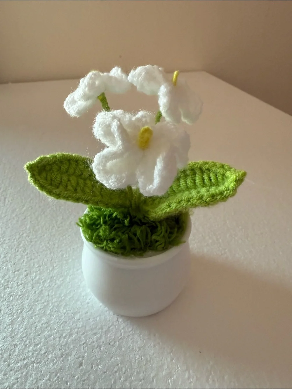 Handmade Red Crochet Rose in Green Pot - Home Accent